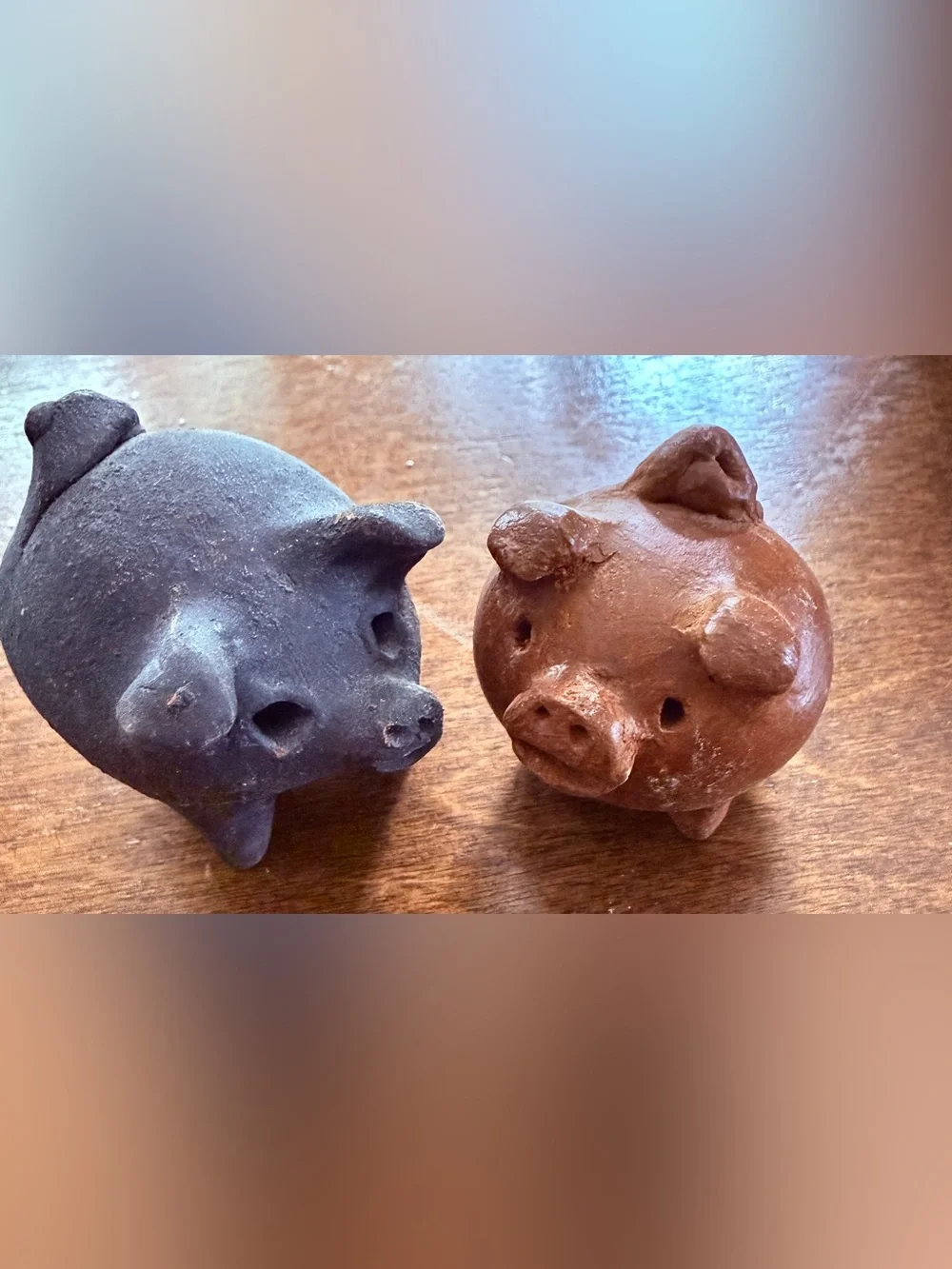 Vintage Chilean Chanchitos 3 Legged Lucky Pigs Clay Figurines by- Set of 2